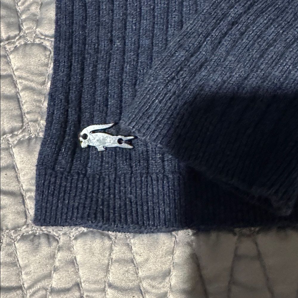 Lacoste Women's Dark Blue Ribbed Button Down Cotton/Cashmere Sweater Size 34 - Picture 3 of 8